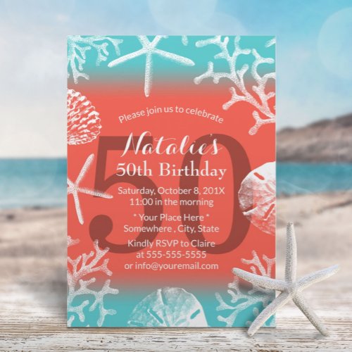 50th Birthday Party Beach Coral Reef Starfish Invitation