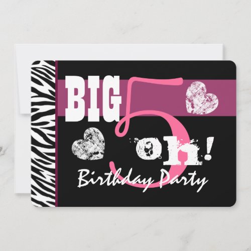 50th Birthday Party Big 5 Oh Pink Zebra A01 Invitation