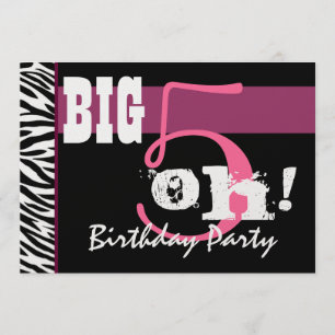 50th Birthday Party - Big 5 Oh Pink Zebra Metallic Invitation
