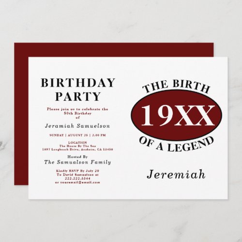 50th Birthday Party Birth Of A Legend Retro Invitation