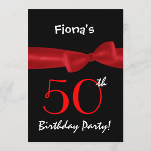 50th Birthday Party Black and Colorful Printed Bow Invitation