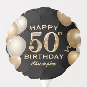 50th Birthday Party Black and Gold Balloons