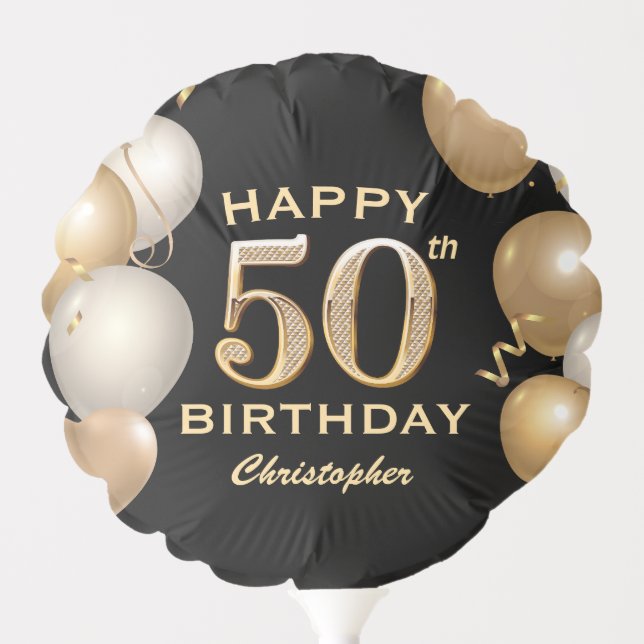 50th Birthday Party Black and Gold Balloons (Front)