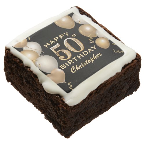 50th Birthday Party Black and Gold Balloons Brownie