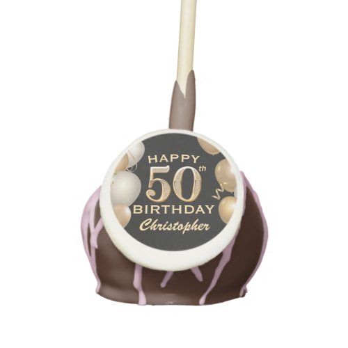 50th Birthday Party Black and Gold Balloons Cake Pops