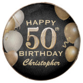 50th Birthday Party Black and Gold Balloons Chocolate Covered Oreo (Front)