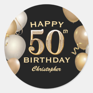 50th Birthday Party Black and Gold Balloons Classic Round Sticker
