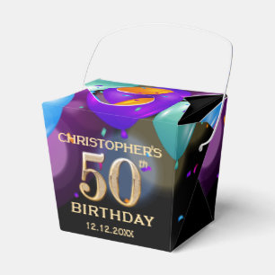 50th Birthday Party Black and Gold Balloons Favor Boxes
