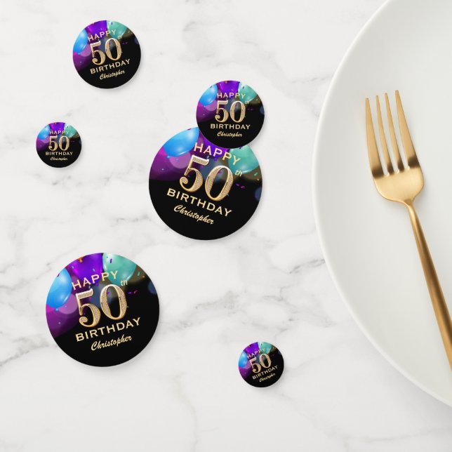 50th Birthday Party Black and Gold Confetti (Group)