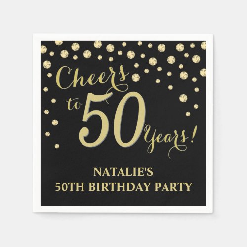 50th Birthday Party Black and Gold Diamond Napkins