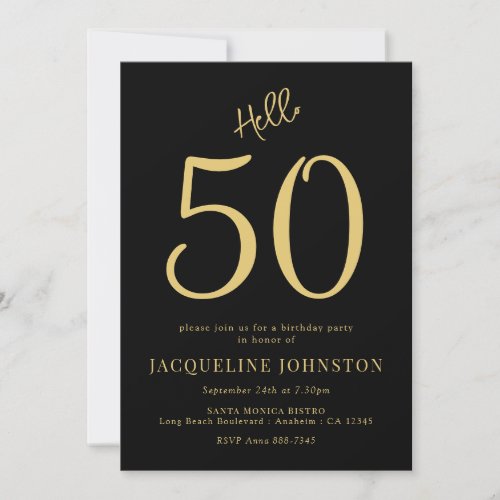 50th Birthday Party Black And Gold Invitation