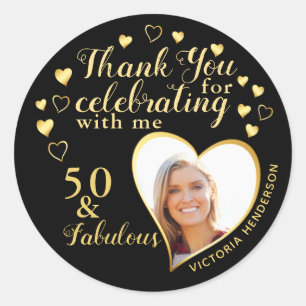 50th Birthday Party Black and Gold Thank You Classic Round Sticker