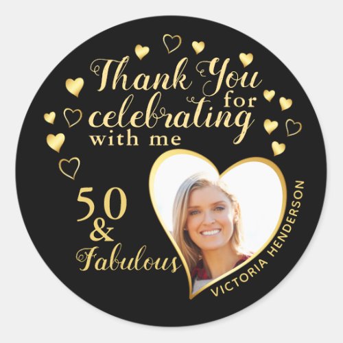 50th Birthday Party Black and Gold Thank You Classic Round Sticker