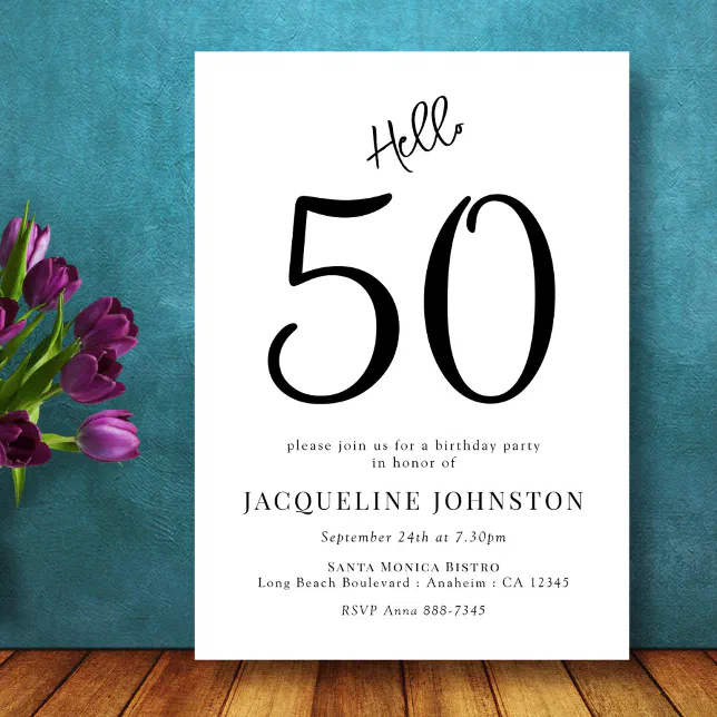 50th Birthday Party Black And White Invitation | Zazzle