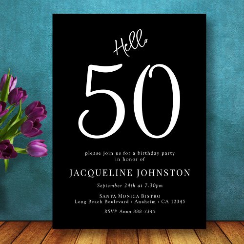 50th Birthday Party Black And White Invitation