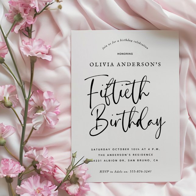 50th Birthday Party | Black and White Typography Invitation (Creator Uploaded)