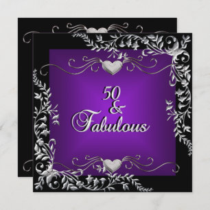 50th Birthday Party Black Bright Deep Purple Big Invitation