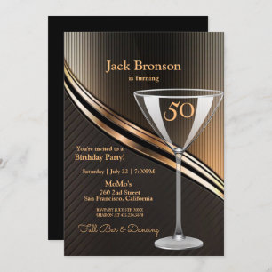 50th Birthday Party Black & Bronze Theme Birthday Invitation