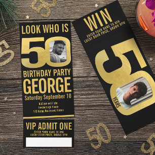 50th Birthday party black gold Admit One Raffle Tickets