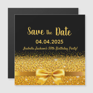 50th birthday party black gold bow save the date magnetic invitation