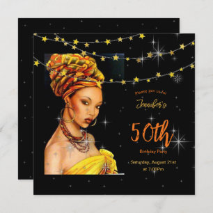 50th Birthday Party Black & Gold Colors Invitation