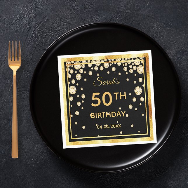 50th birthday party black gold diamonds napkins (Creator Uploaded)