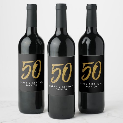 50th birthday party black gold favor wine label