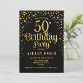50th Birthday Party - Black & Gold Invitation (Standing Front)