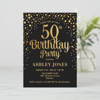 50th Birthday Party - Black & Gold Invitation | Zazzle