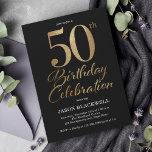 50th Birthday Party Black & Gold Invitation<br><div class="desc">50th birthday party invitation in black and gold</div>