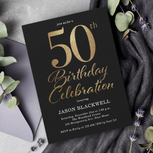 50th Birthday Party Black & Gold Invitation