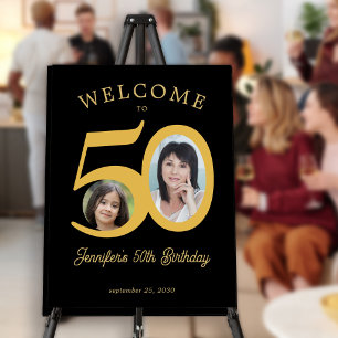 50th birthday party black gold photo welcome foam board