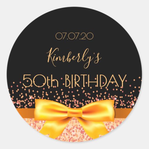 50th birthday party black gold save the date classic round sticker