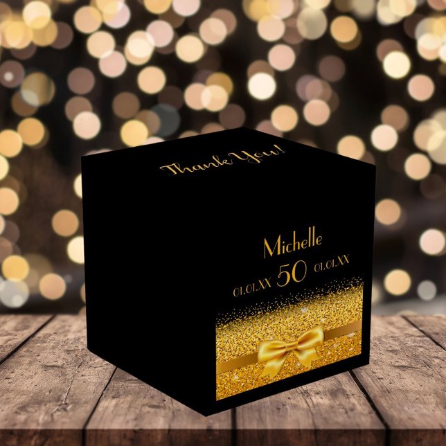50th birthday party black gold thank you favor boxes (Creator Uploaded)