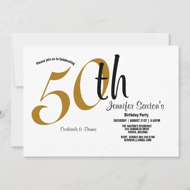 50th Birthday Party, Black & Gold Theme | Zazzle