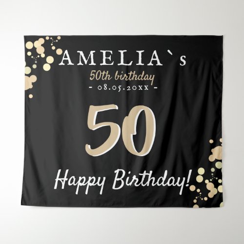 50th Birthday Party Black Golden Backdrop