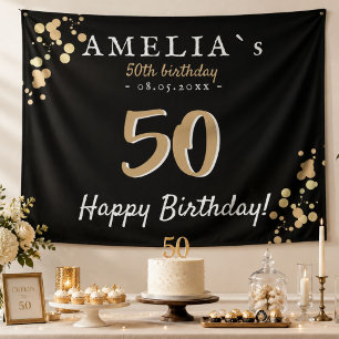 50th Birthday Party Black Golden Backdrop