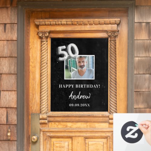 50th birthday party black photo name guy  window cling