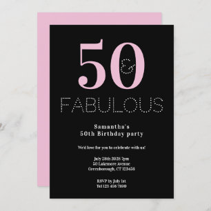 50th Birthday Party Black Pink Modern Party Invitation