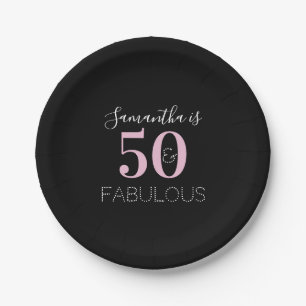 50th Birthday Party Black Pink Paper Plates
