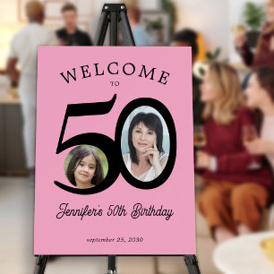 50th birthday party black pink photo welcome foam board