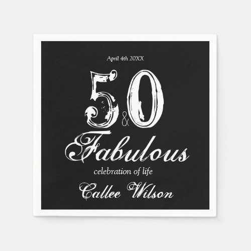 50th Birthday Party Black White Customizable Napkins