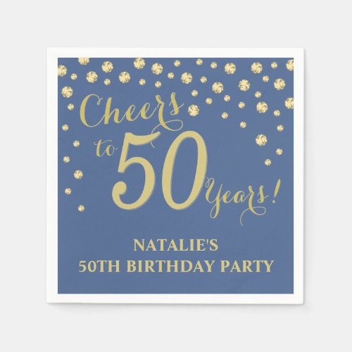 50th Birthday Party Blue and Gold Diamond Napkins