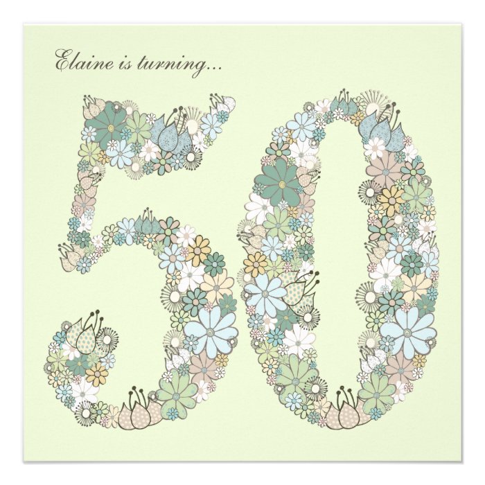 50th Birthday Party Blue Green Blooms Invitation