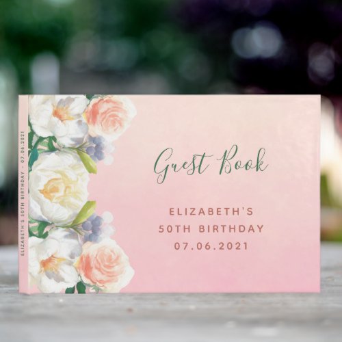 50th birthday party blush pink floral name guest book
