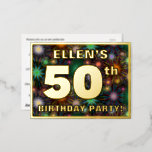 [ Thumbnail: 50th Birthday Party: Bold, Colorful Fireworks Look Postcard ]