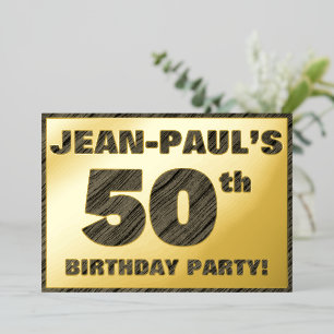 50th Birthday Party — Bold, Faux Wood Grain Text Foil Invitation