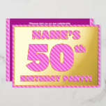 [ Thumbnail: 50th Birthday Party — Bold, Fun, Pink Stripes # 50 Invitation ]