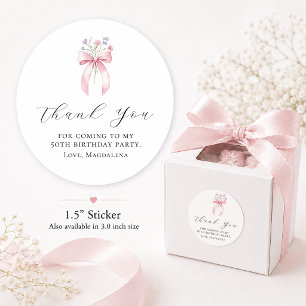 50th Birthday Party Bow Custom Thank You Favor Classic Round Sticker