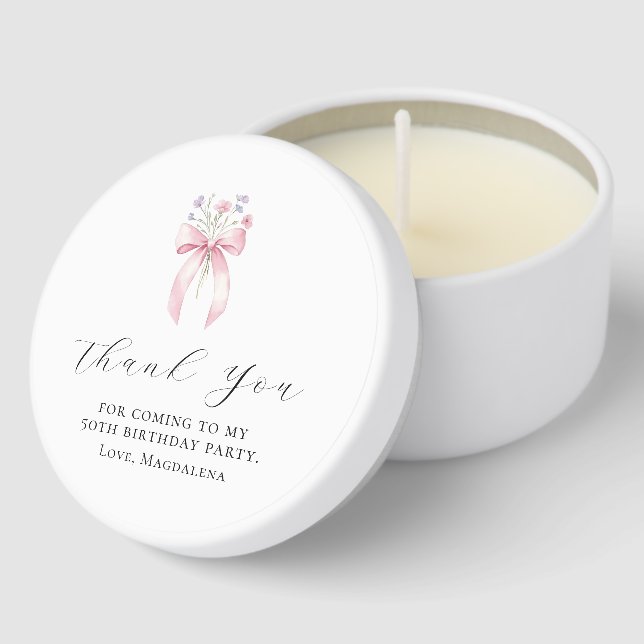 50th Birthday Party Bow Personalized Thank You Mini Candle Favors (Corner)